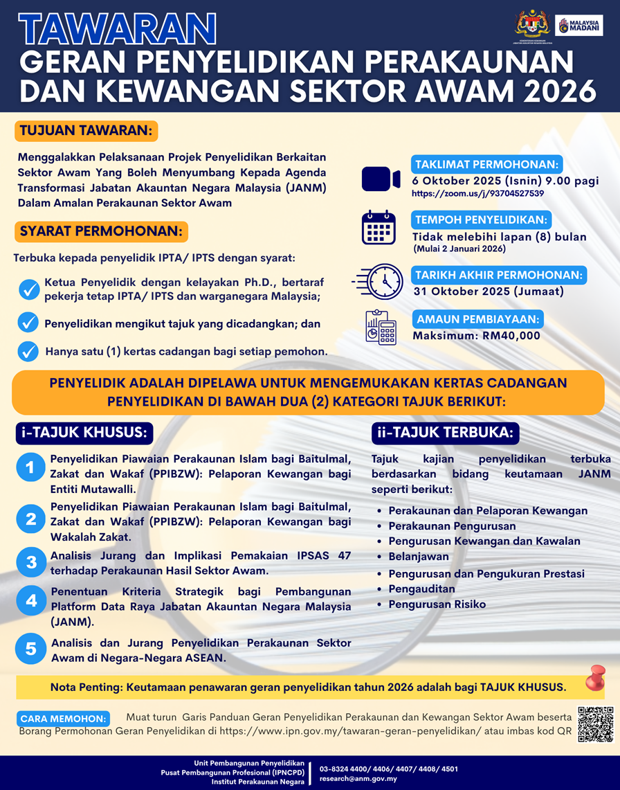 Tawaran Geran Penyelidikan Perakaunan Dan Kewangan Sektor Awam Tahun 2026